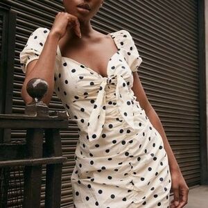 Topshop Cream and Black Polka Dot Midi Dress